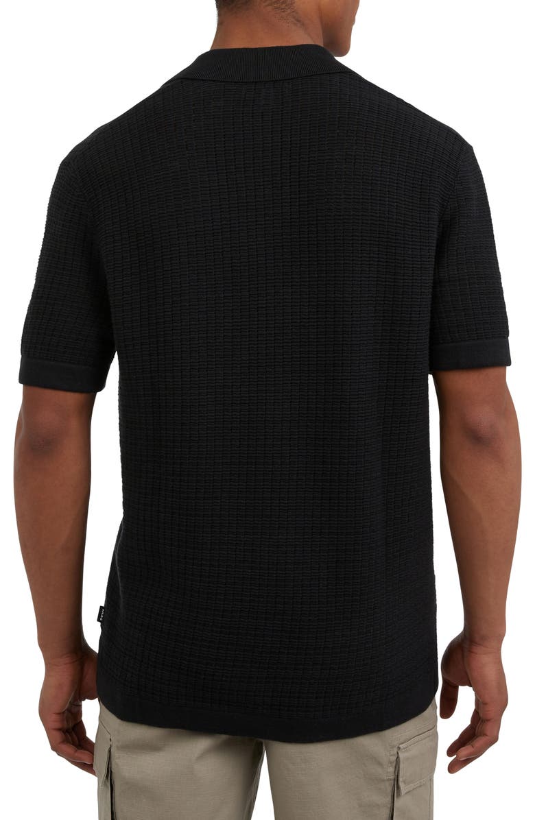 DKNY SPORTSWEAR Cotton Grid Knit Camp Shirt, Alternate, color, Black