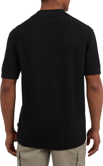 Cotton Grid Knit Camp Shirt