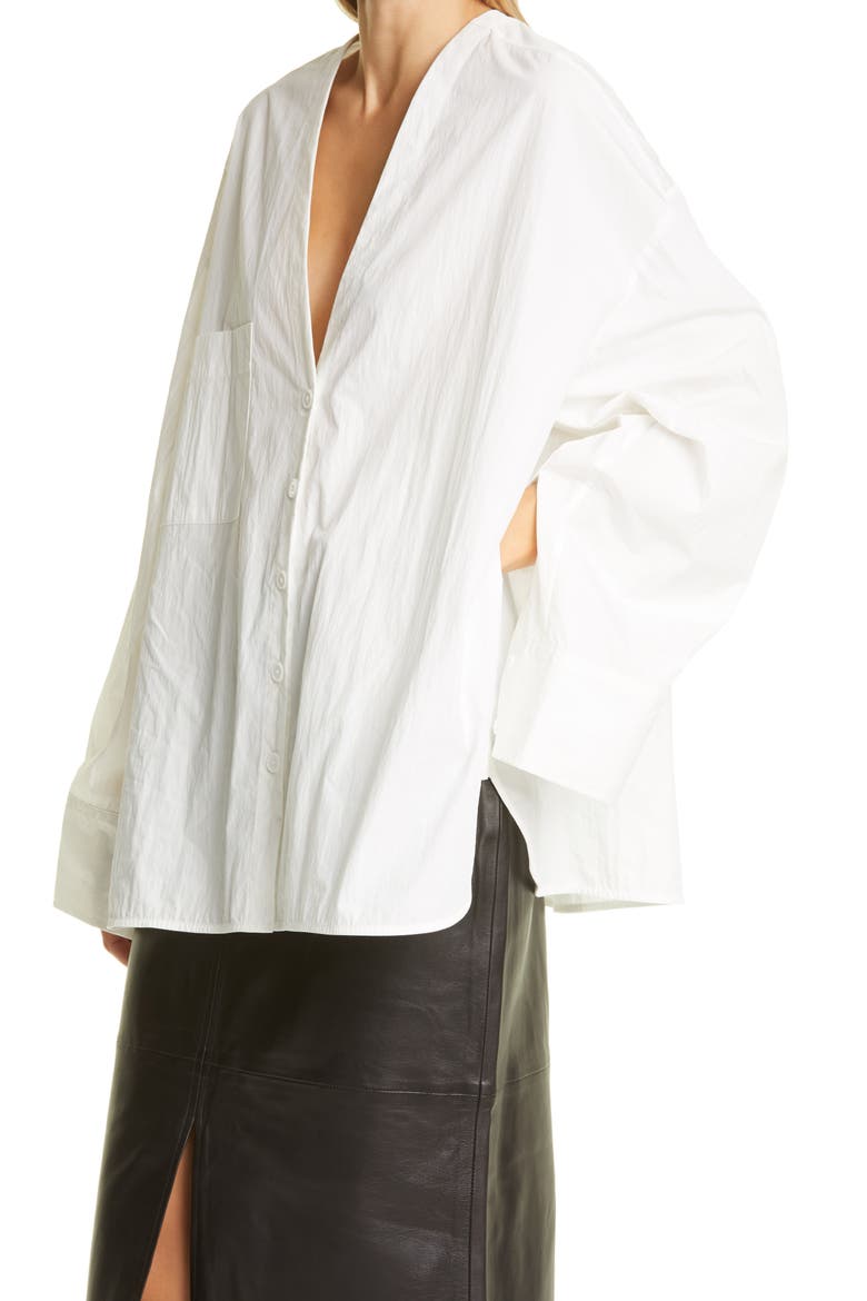 Boxy V-Neck Blouse, Alternate, color, WHITE