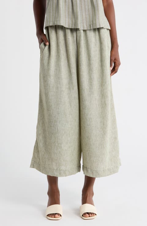 Drawstring Waist Crop Wide Leg Pants
