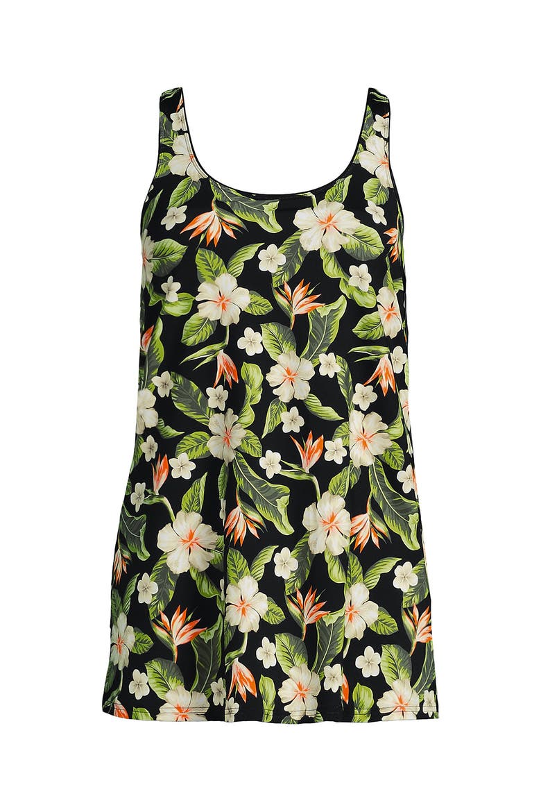 Scoop Neck Mini Swim Dress One Piece Swimsuit, Alternate, color, Hibiscus Floral/Black