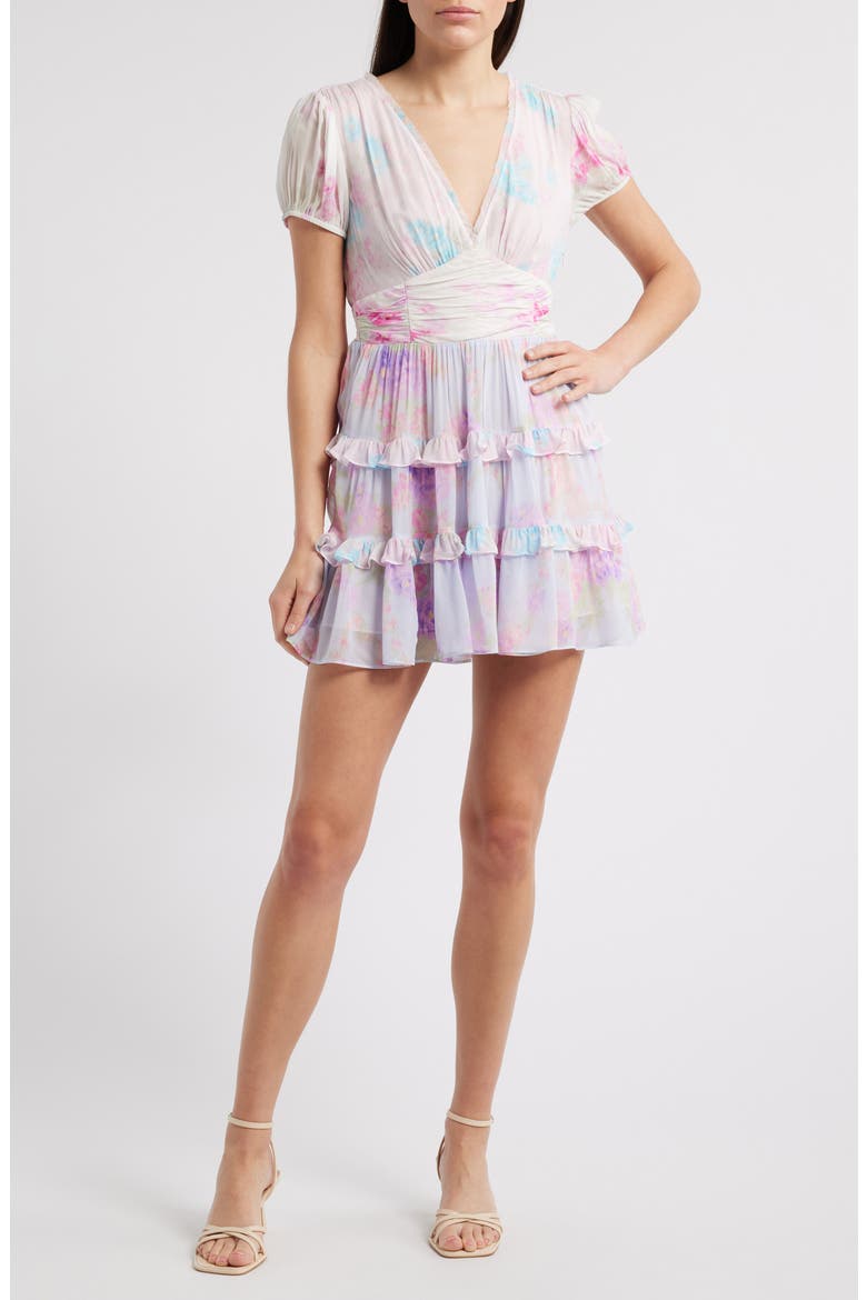 Spirea Tiered Chiffon Minidress, Main, color, SUNSET SHORE