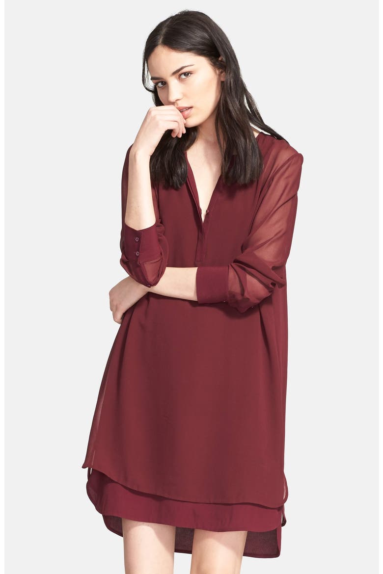 Double Layer Shirtdress, Alternate, color, DARK SCARLET