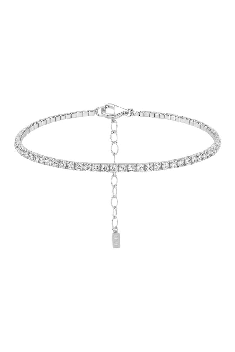 Pave CZ Tennis Anklet, Main, color, Silver