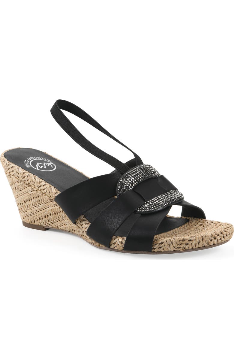 White Mountain Footwear Atavi Wedge Espadrille Sandal, Main, color, Black/ Smooth