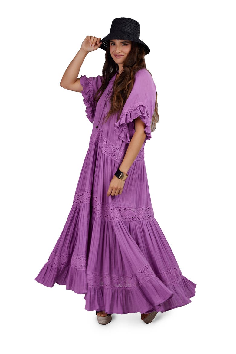 Tiered Cotton Maxi Dress, Alternate, color, PURPLE
