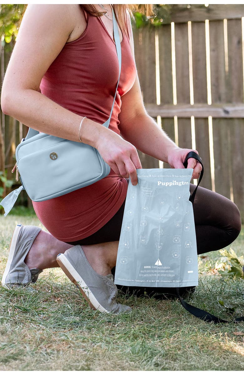 Puppington Walk Star Kit 3-in-1 Dog Walk Bag plus Matching 90 Refill Dog Poop Bags, Alternate, color, Ice Blue