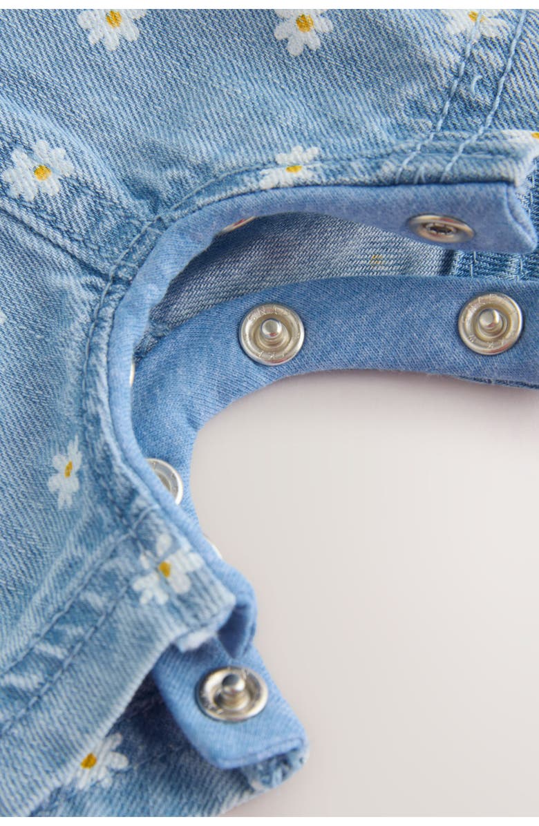 NEXT Daisy Print Denim Overalls & Cotton Pointelle Bodysuit Set, Alternate, color, Yellow/Blue