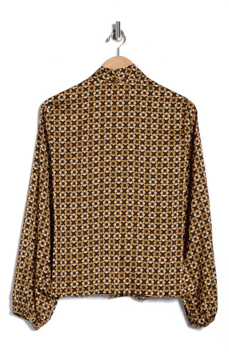 T Tahari Long Sleeve Faux Wrap Top, Alternate, color, Black Chain Print