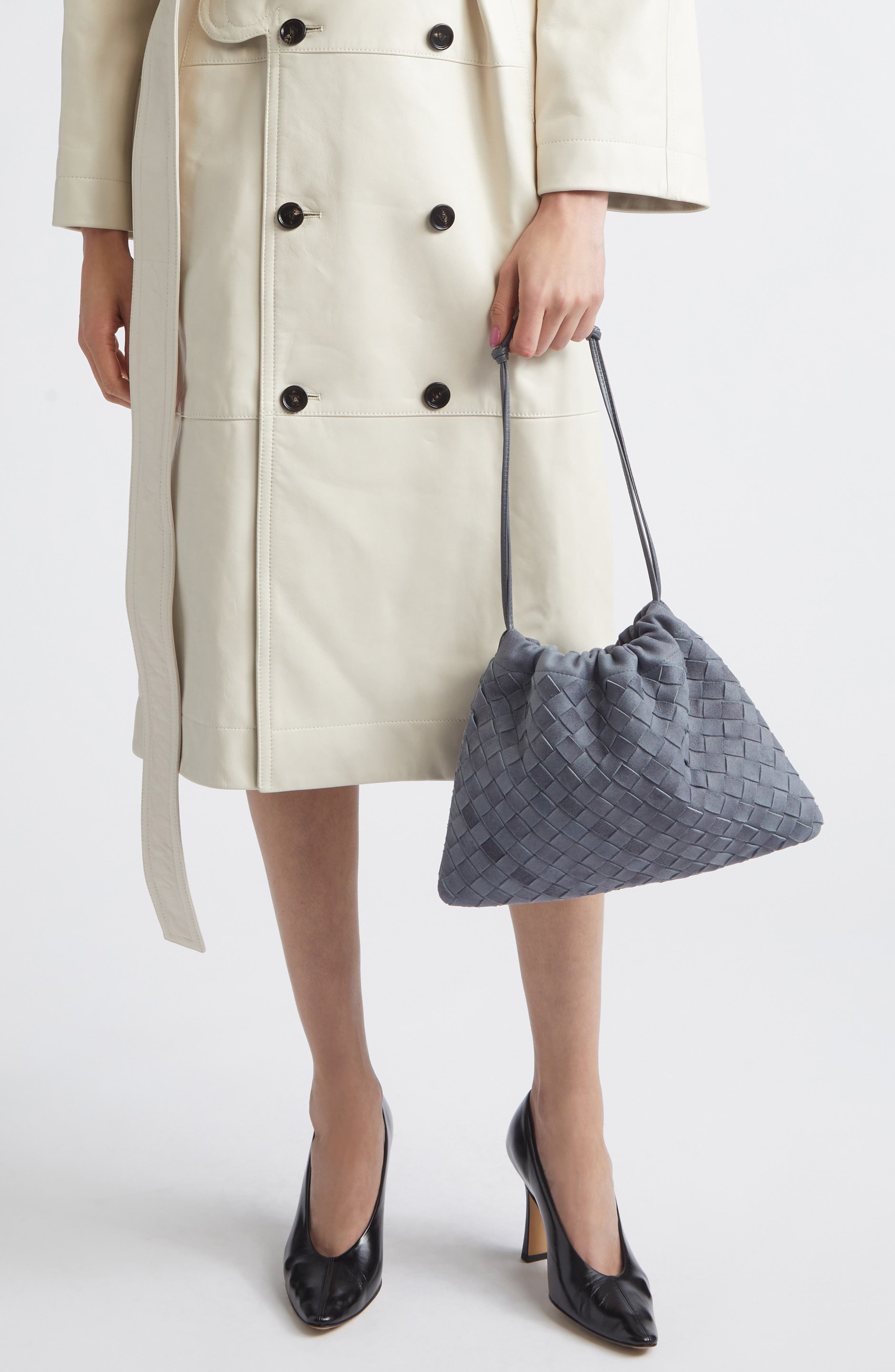 Bottega Veneta Large Dustbag Intrecciato Suede Shoulder Bag, Alternate, color, 4545 Cloudy Ind-Mb