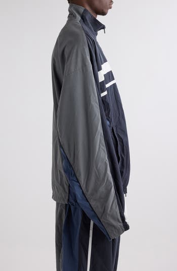 Balenciaga Oversize Distressed 50/50 Stripe Track Jacket