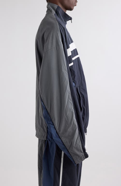 Balenciaga Color Block Design Jacket With Elastic Cuffs In Blue