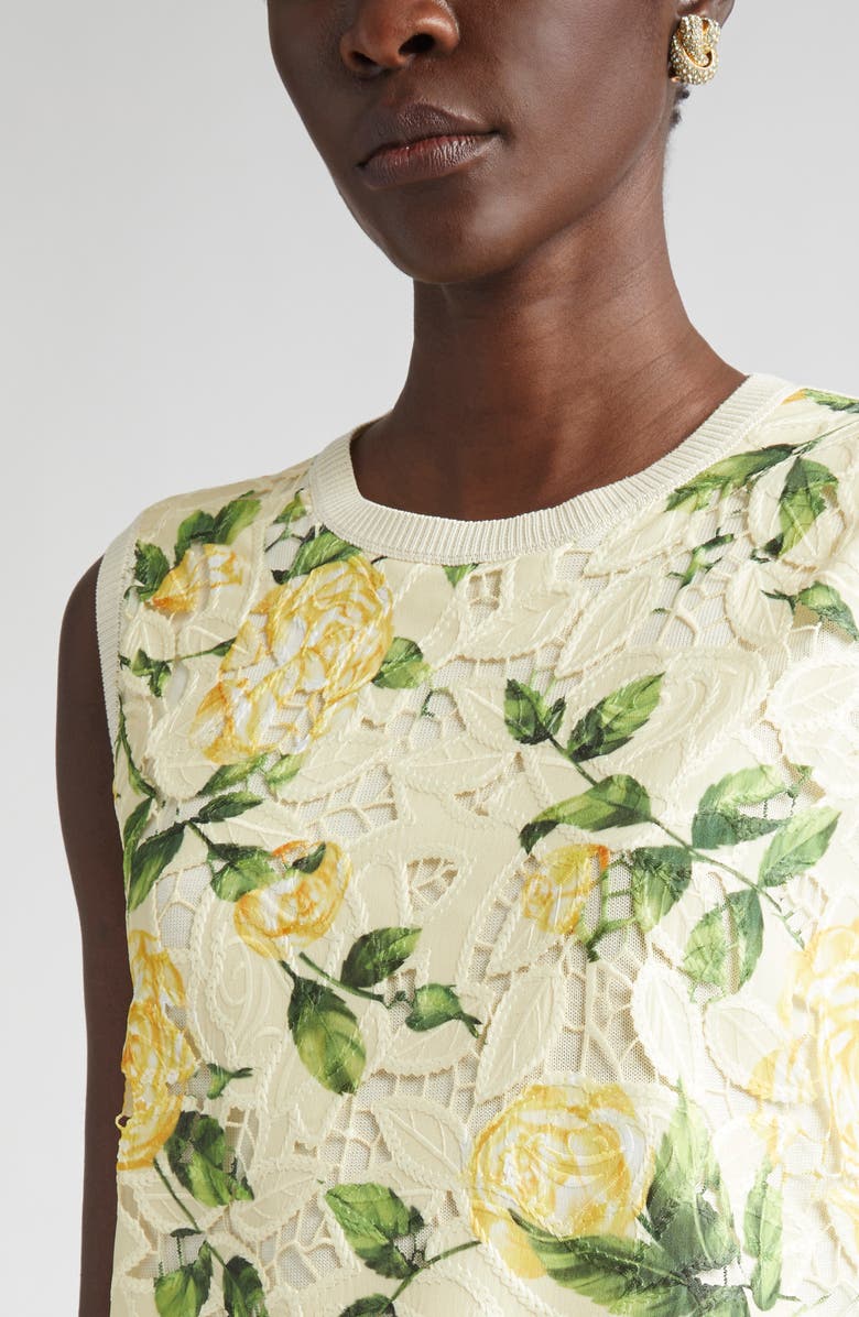 Oscar de la Renta Garden Rose Guipure Lace Sleeveless Sweater, Alternate, color, 