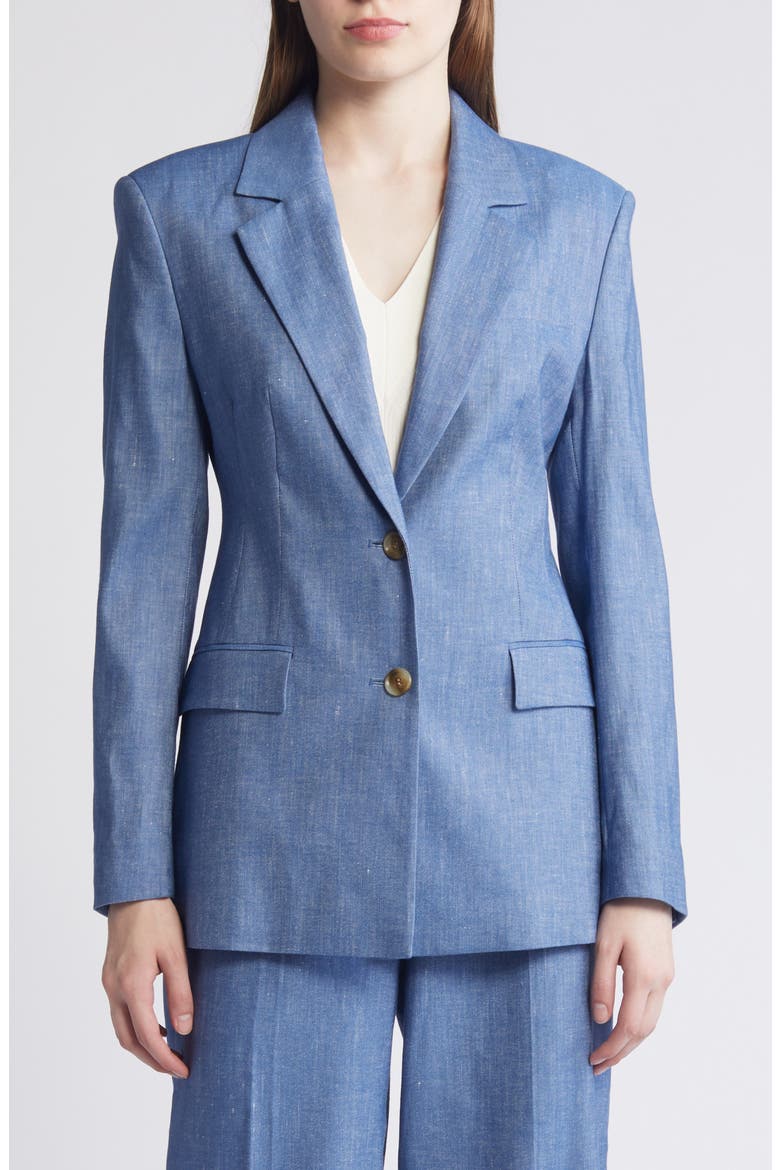 Jerela Linen Blend Chambray Blazer, Alternate, color, LT PAST/BU