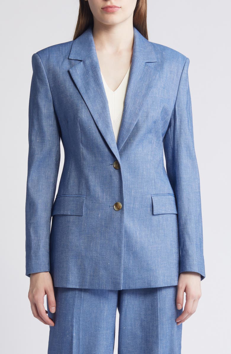 BOSS Jerela Linen Blend Chambray Blazer, Alternate, color,