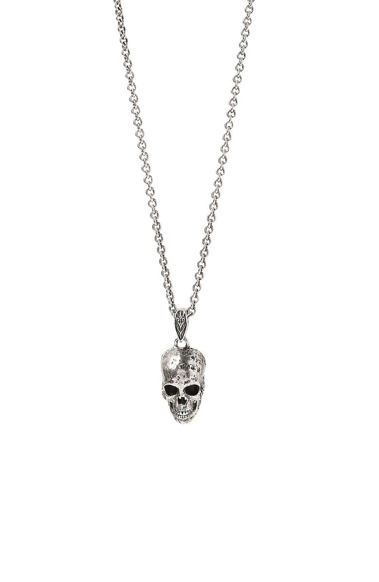John Varvatos Distressed Skull Pendant Necklace, Main, color, Silver