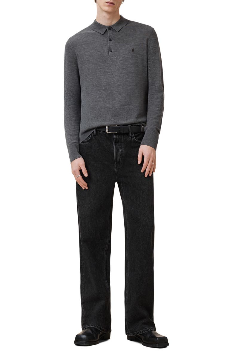 AllSaints Mode Merino Wool Polo Sweater, Alternate, color, Monument Grey