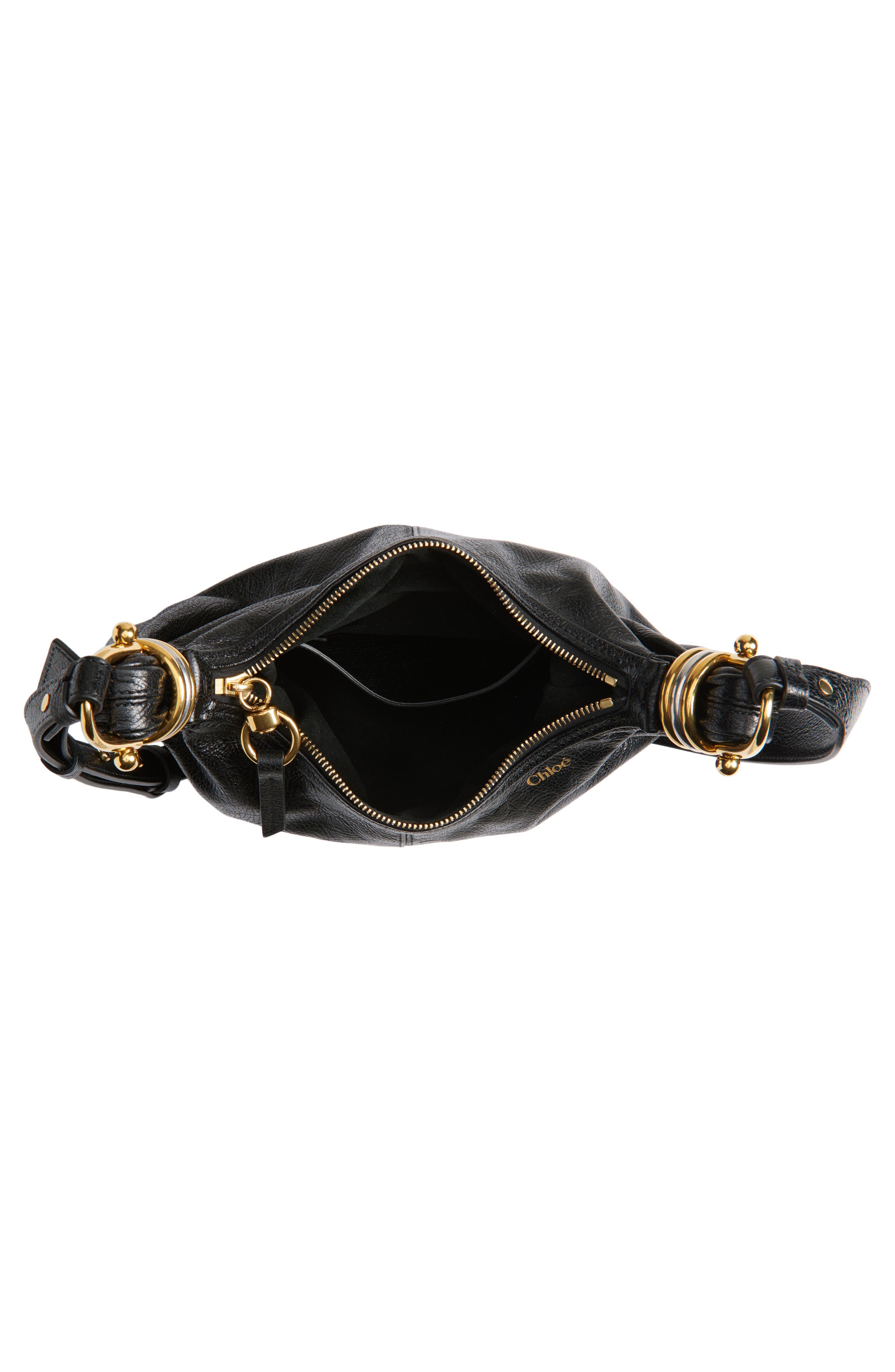 Chloé Mini Bracelet Leather Hobo Bag, Alternate, color, Black