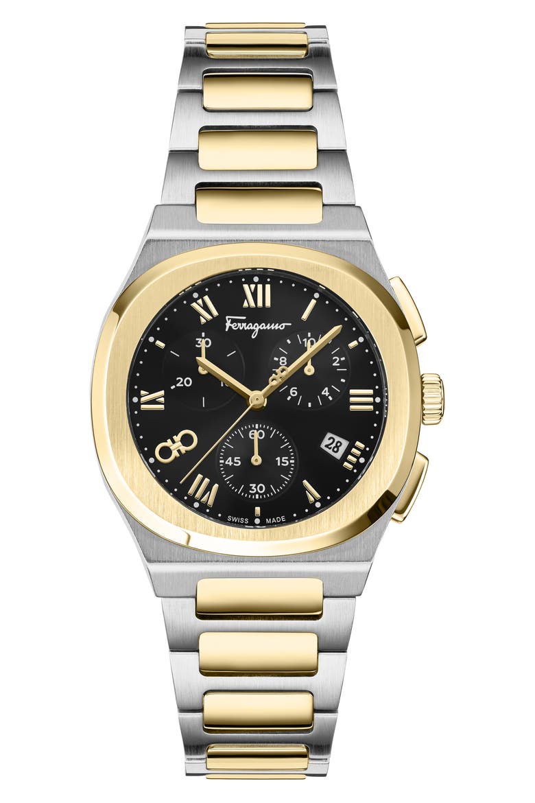 Elliptical Two-Tone Bracelet Strap Chronograph Watch, 38mm, Main, color, TWO TONE/ BLACK