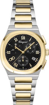 FERRAGAMO Elliptical Two-Tone Bracelet Strap Chronograph Watch, 38mm