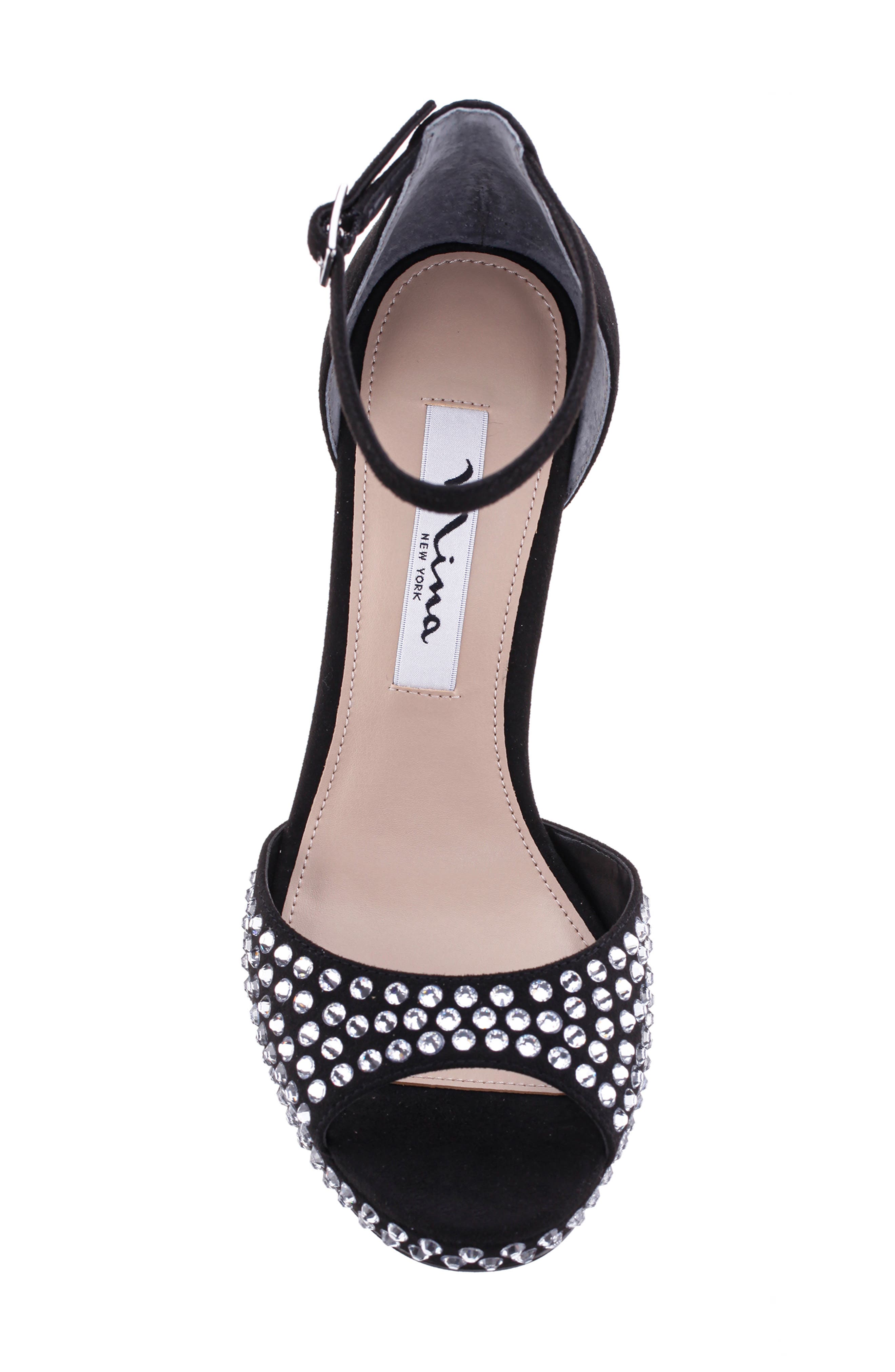 Nina Francia Crystal Ankle Strap Stiletto Sandal, Alternate, color, Black