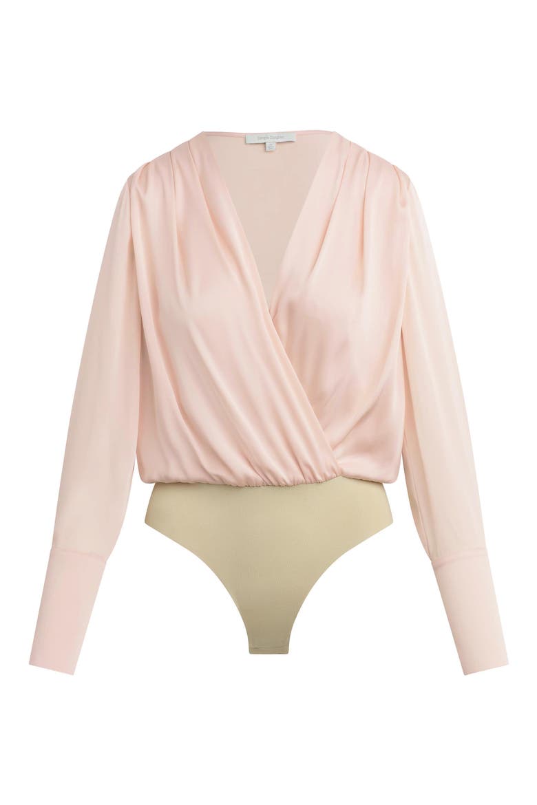 Surplice Long Sleeve Satin Bodysuit, Alternate, color, BLUSH PINK