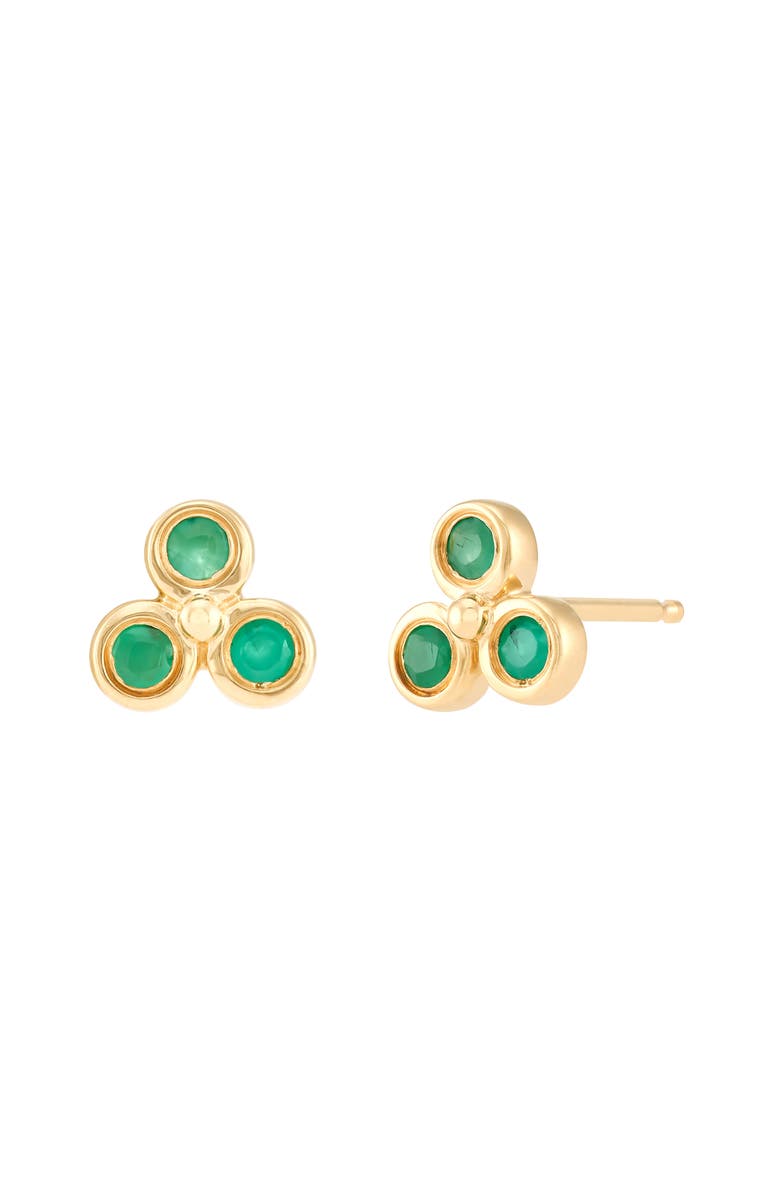 Frankie & Zoe 2mm Emerald Trio Stud Earrings, Main, color, Yellow Gold