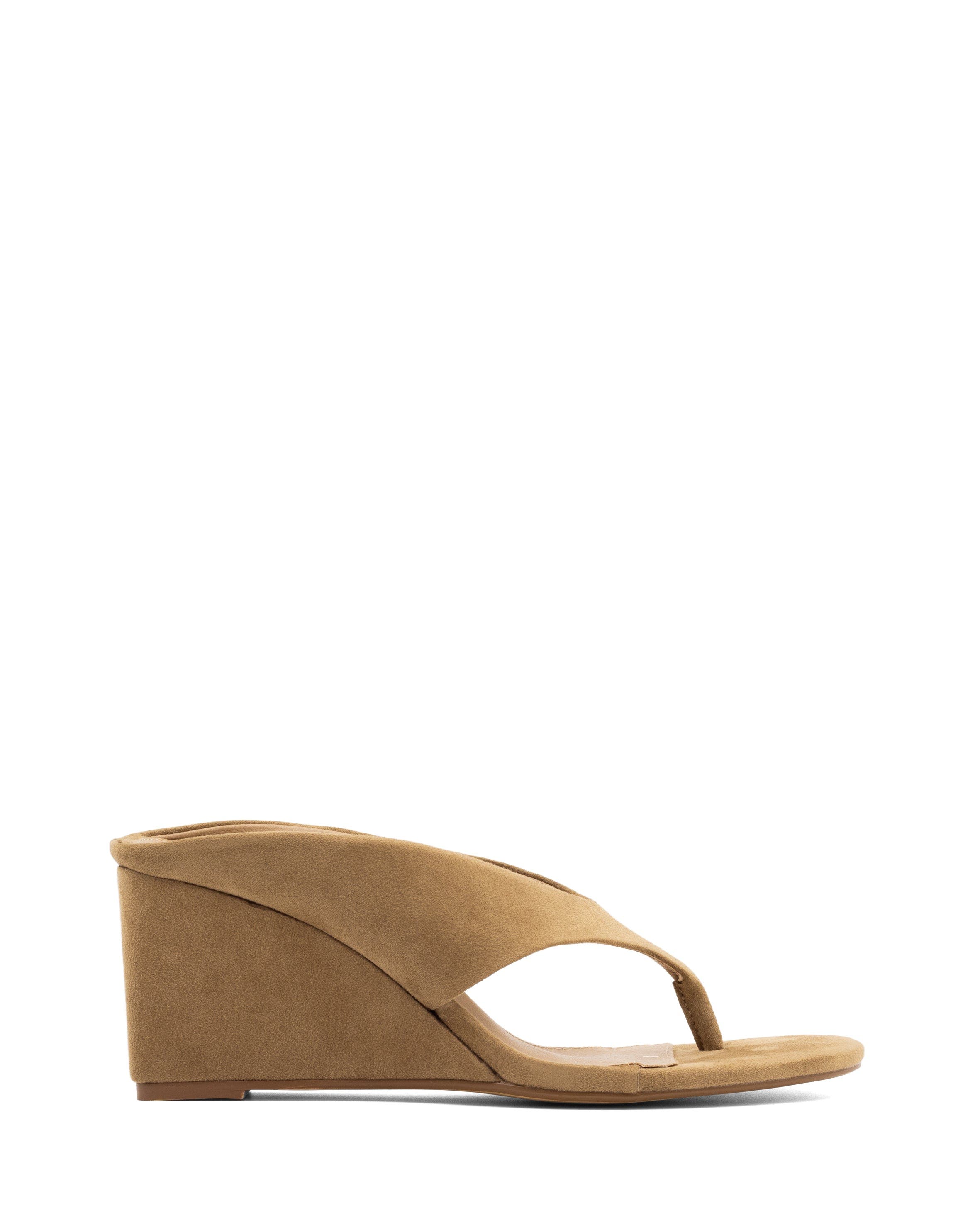 Sera Round Toe Wedge Thong Heel, Alternate, color, Wheat Microsuede