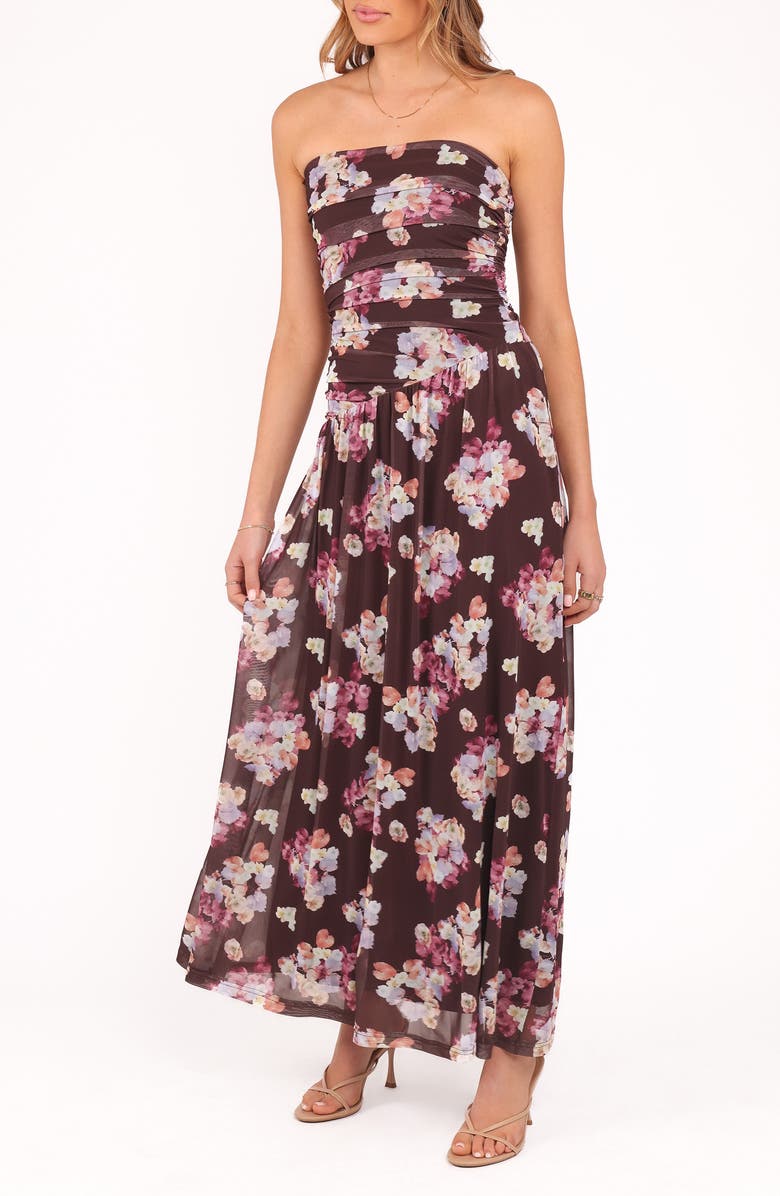 Petal & Pup Calypso Floral Strapless Mesh Maxi Dress, Alternate, color, Purple Floral
