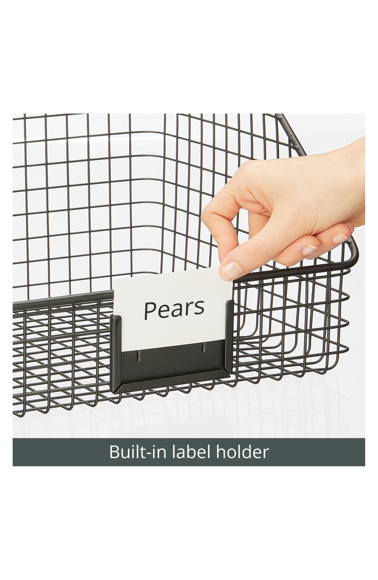 mDesign Metal Open-Front Pantry Basket with Label Plate - Set of 4 - Matte Black, Alternate, color, Black