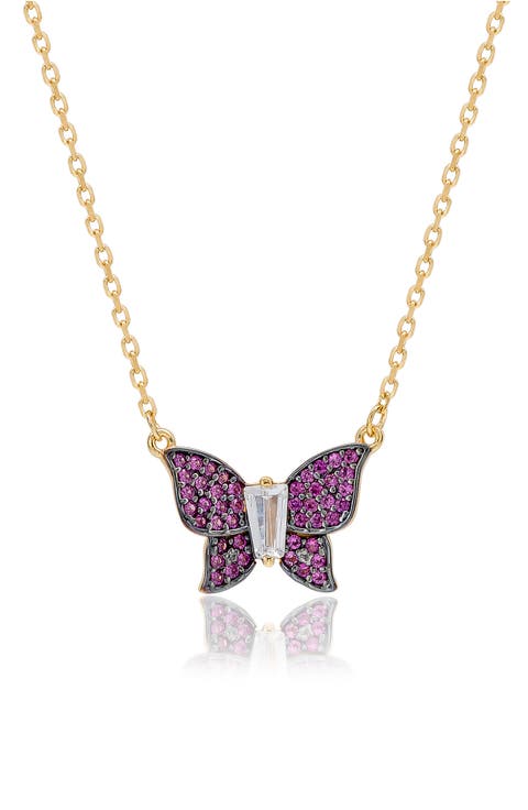 Cubic Zirconia Butterfly Pavé Pendant Necklace