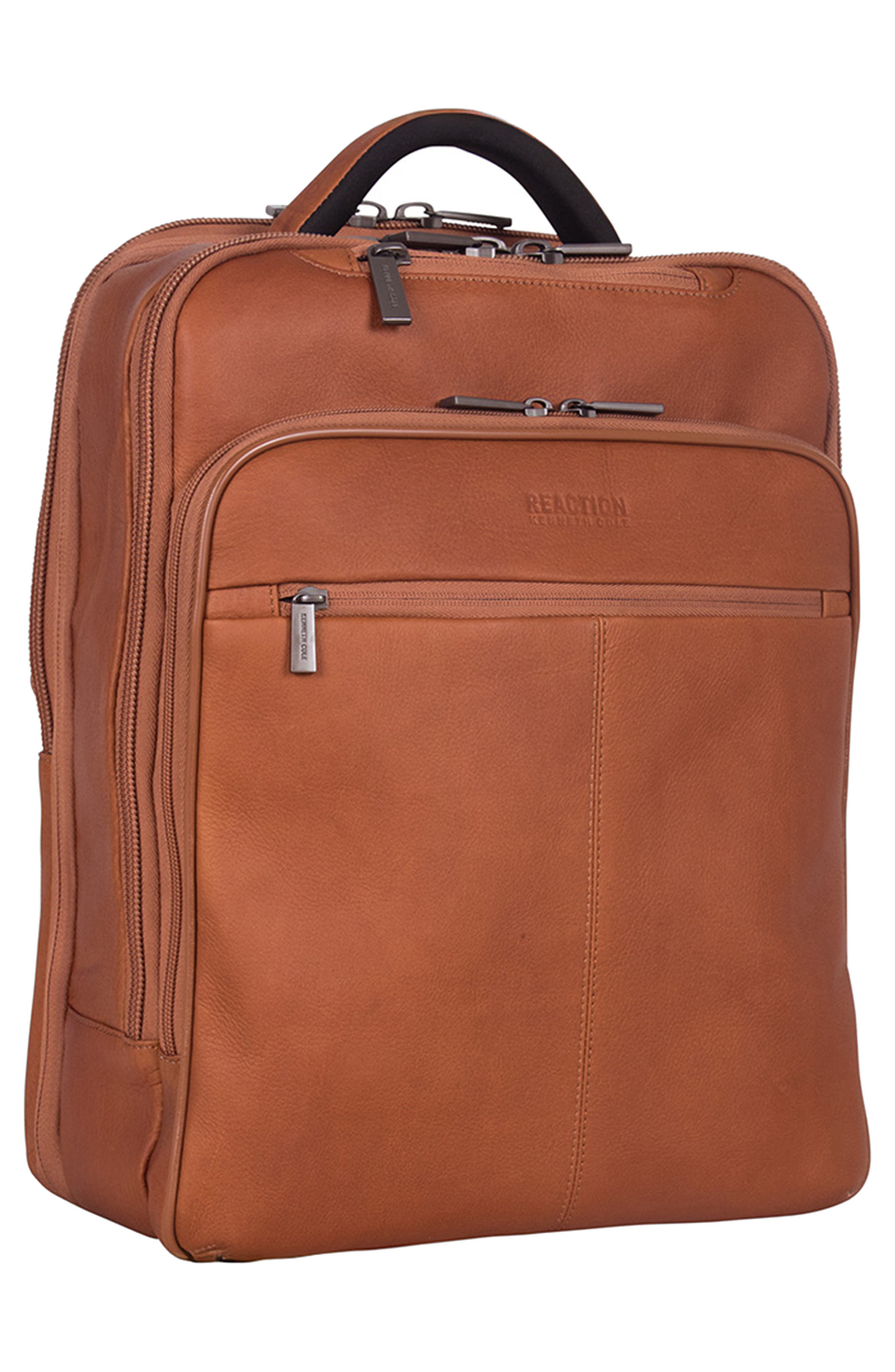 Kenneth Cole Colombian Leather Backpack, Alternate, color, Cognac
