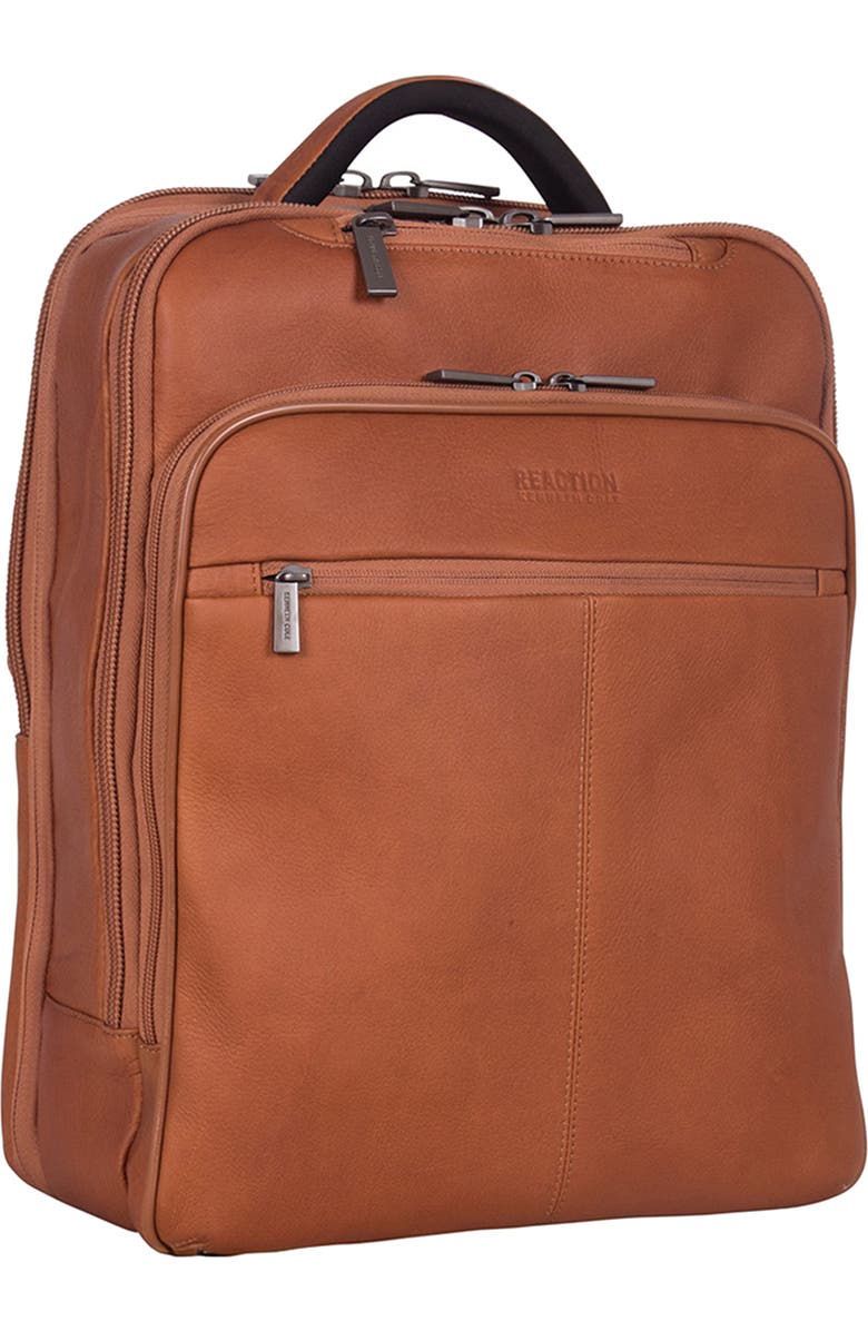 Kenneth Cole Colombian Leather Backpack, Alternate, color, Cognac