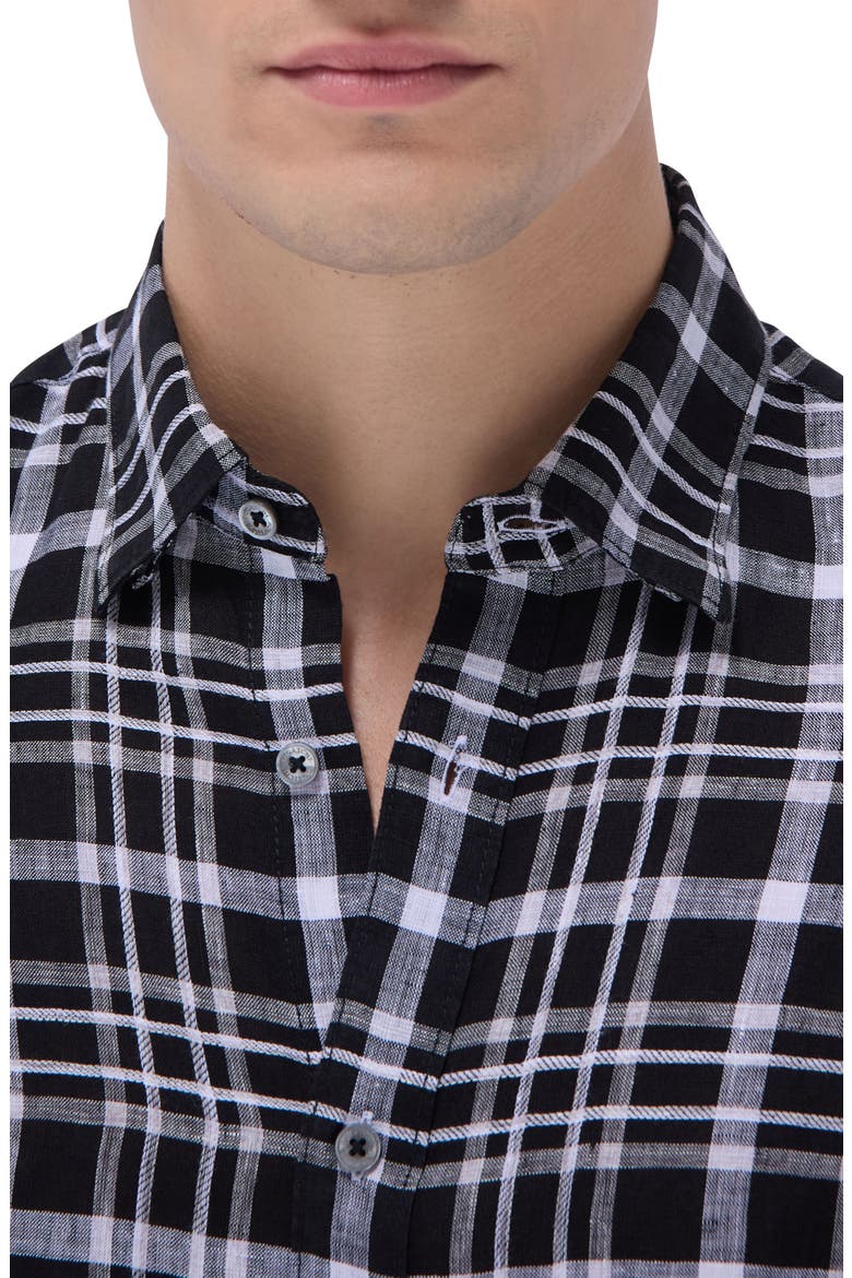 Julian Plaid Linen Button-Up Shirt, Alternate, color, BLACK