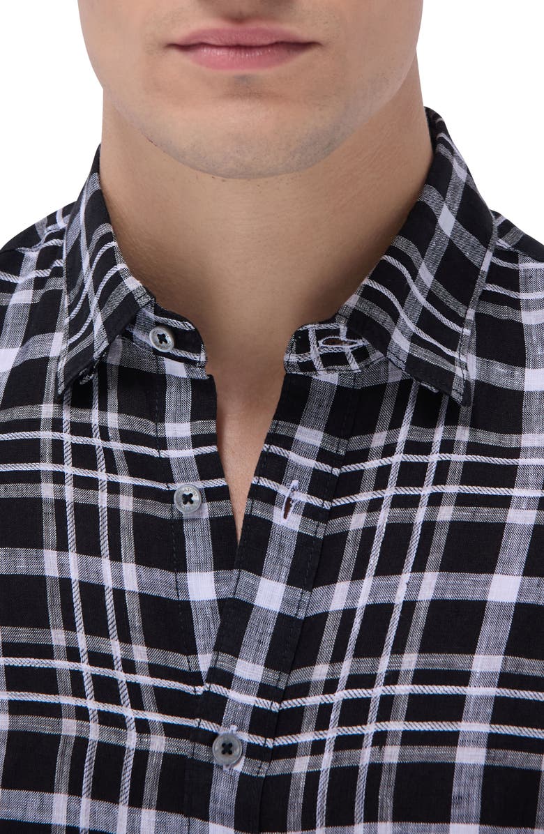 Bugatchi Julian Plaid Linen Button-Up Shirt, Alternate, color, Black