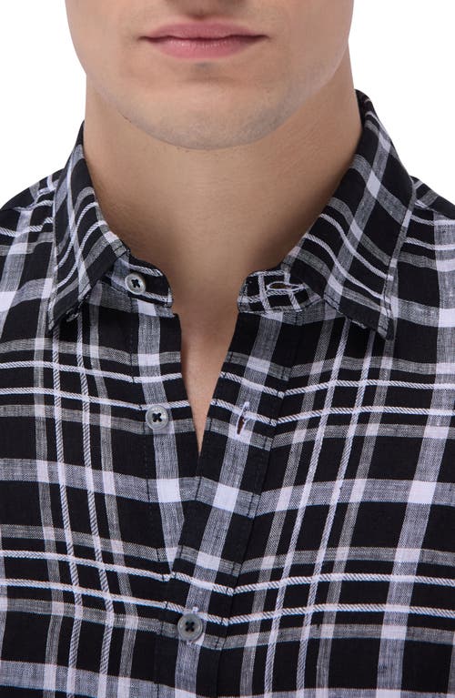 Bugatchi Julian Plaid Linen Button-up Shirt In Black
