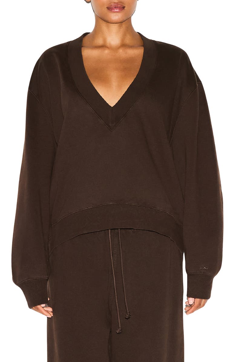 SKIMS V-Neck Fleece Pullover, Main, color, Espresso
