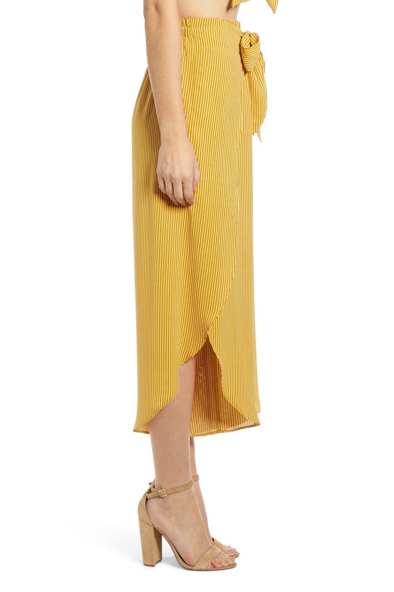 Tie Front Layered Wide Leg Pants, Alternate, color, MUSTARD STRIPE