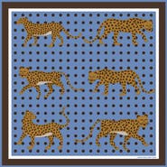Jessie Zhao New York Double Sided Wool Silk Scarf Of Blue Leopards Garden
