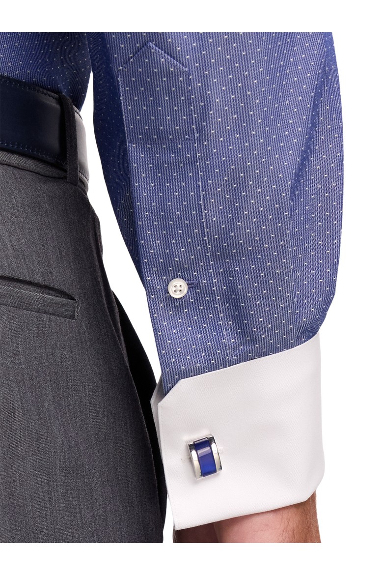 Cotton Spread Collar Dobby Slim Contrast Trim French Cuff Long Sleeve, Alternate, color, Blue