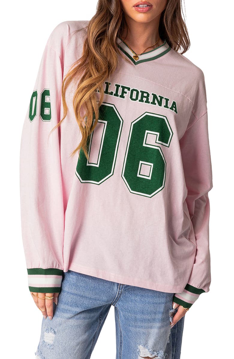 EDIKTED Cali Oversize Baseball T-Shirt, Main, color, Light-Pink