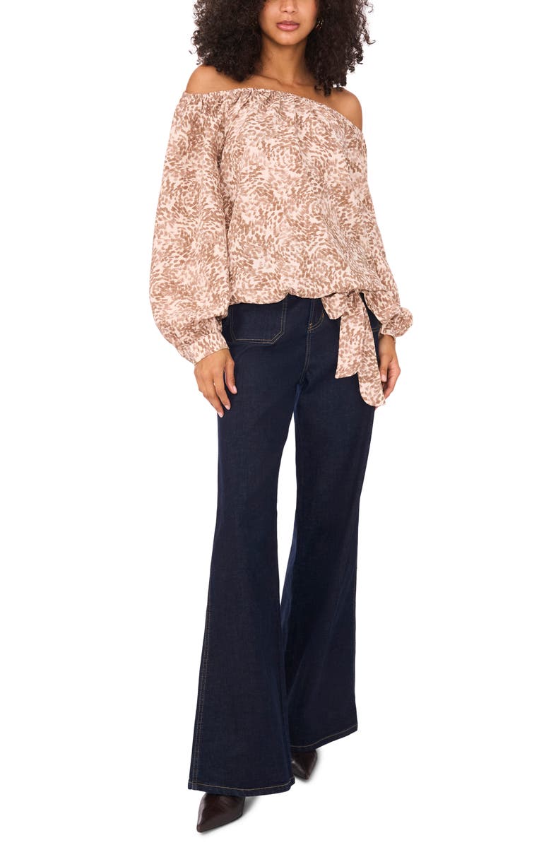 Vince Camuto Abstract Print Off the Shoulder Top, Alternate, color, Camel