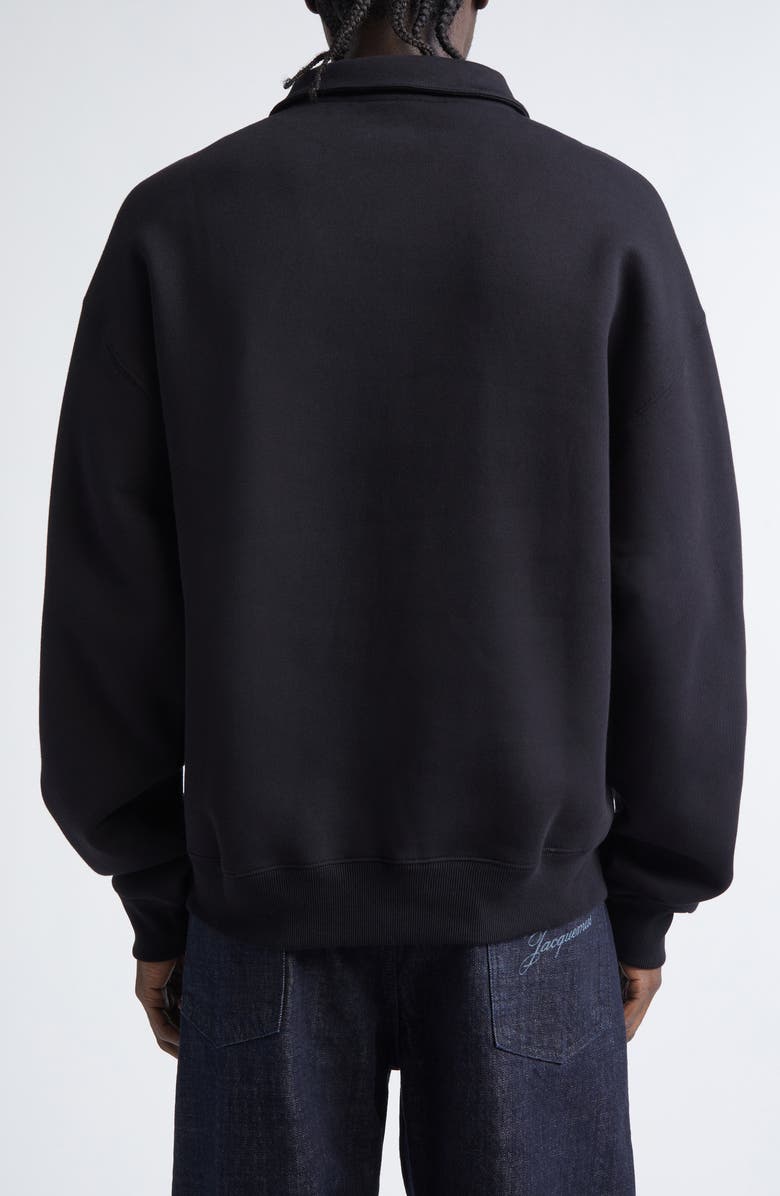 Jacquemus Le Camionneur Gros Grain Half Zip Fleece Sweatshirt, Alternate, color, Black