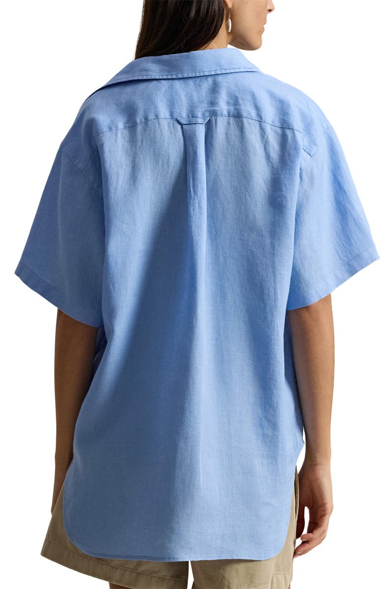 Polo Ralph Lauren Oversize Short Sleeve Linen Button-Up Shirt, Alternate, color, Blue Lagoon