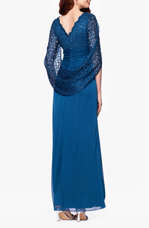 Betsy & Adam Lace & Sequin Gown In Peacock