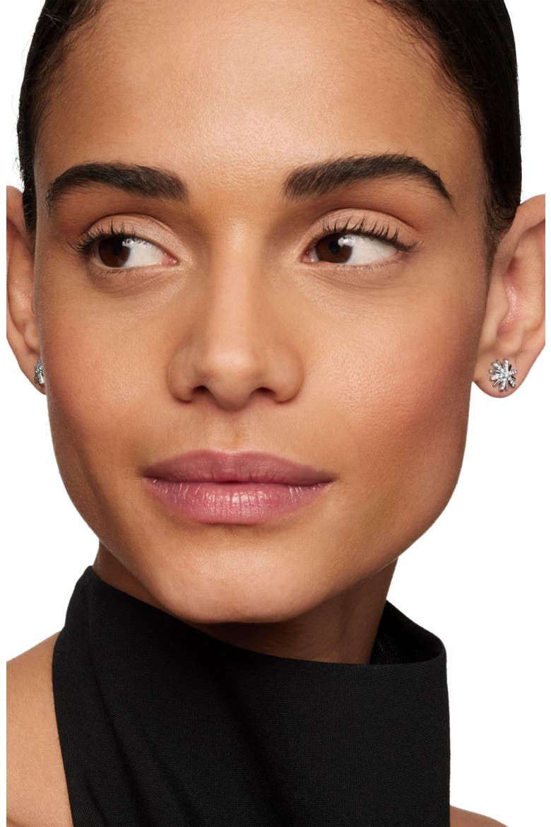 Petite Starburst Stud Earrings with Pavé Diamonds, Alternate, color, DIAMOND/ SILVER