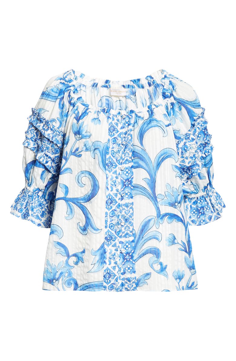 Ramy Brook Lula Print Off the Shoulder Top, Alternate, color, Spring Navy Positano