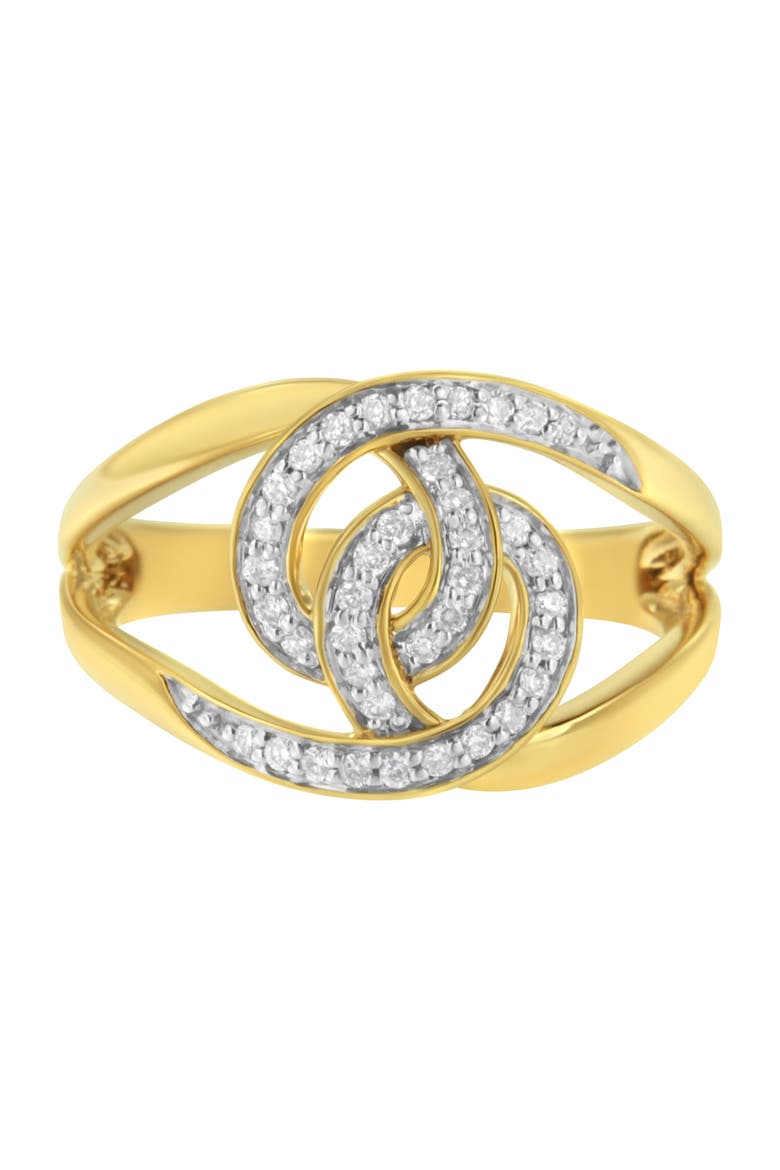 14K Yellow Gold Plated Silver 1/4 Cttw Diamond Interlocking Loop Open Shank Bypass Ring, Alternate, color, Yellow Gold over Silver