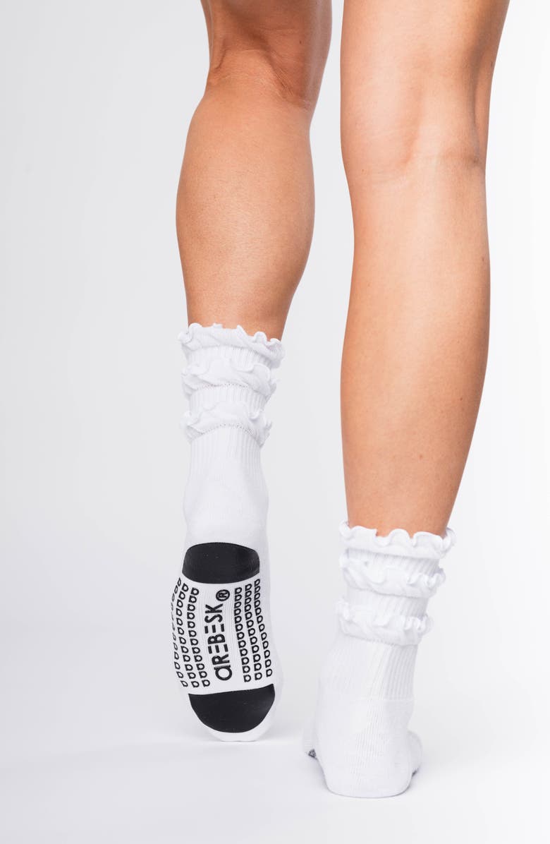Arebesk Triple Ruffle Gripper Crew Socks, Alternate, color, White