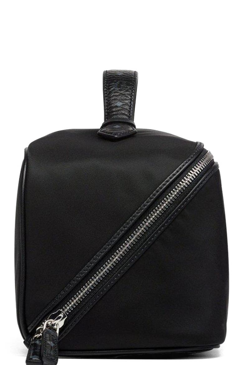 Medium Ottomar Toiletry Bag in ECONYL and Leather, Alternate, color, Black
